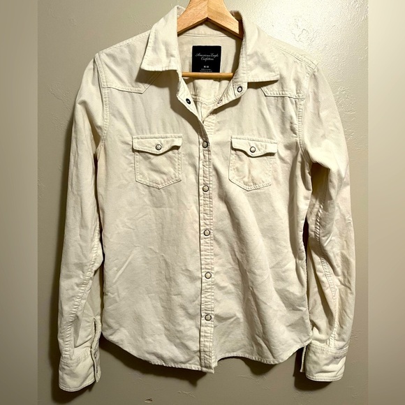 American Eagle Corduroy White Button Down Shirt - Picture 1 of 8